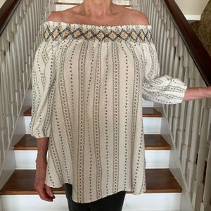 BLU PEPPER Off The Shoulder Stripe White Top